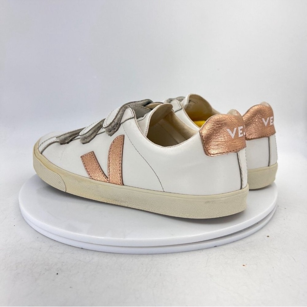 Veja White Leather Sneakers with Rose Gold V Logo